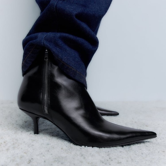 NWT. Zara Black Faux Leather Mid-Heel Ankle Boots with Zipper. Size 6,5, 7,5. 9 - Picture 5 of 11